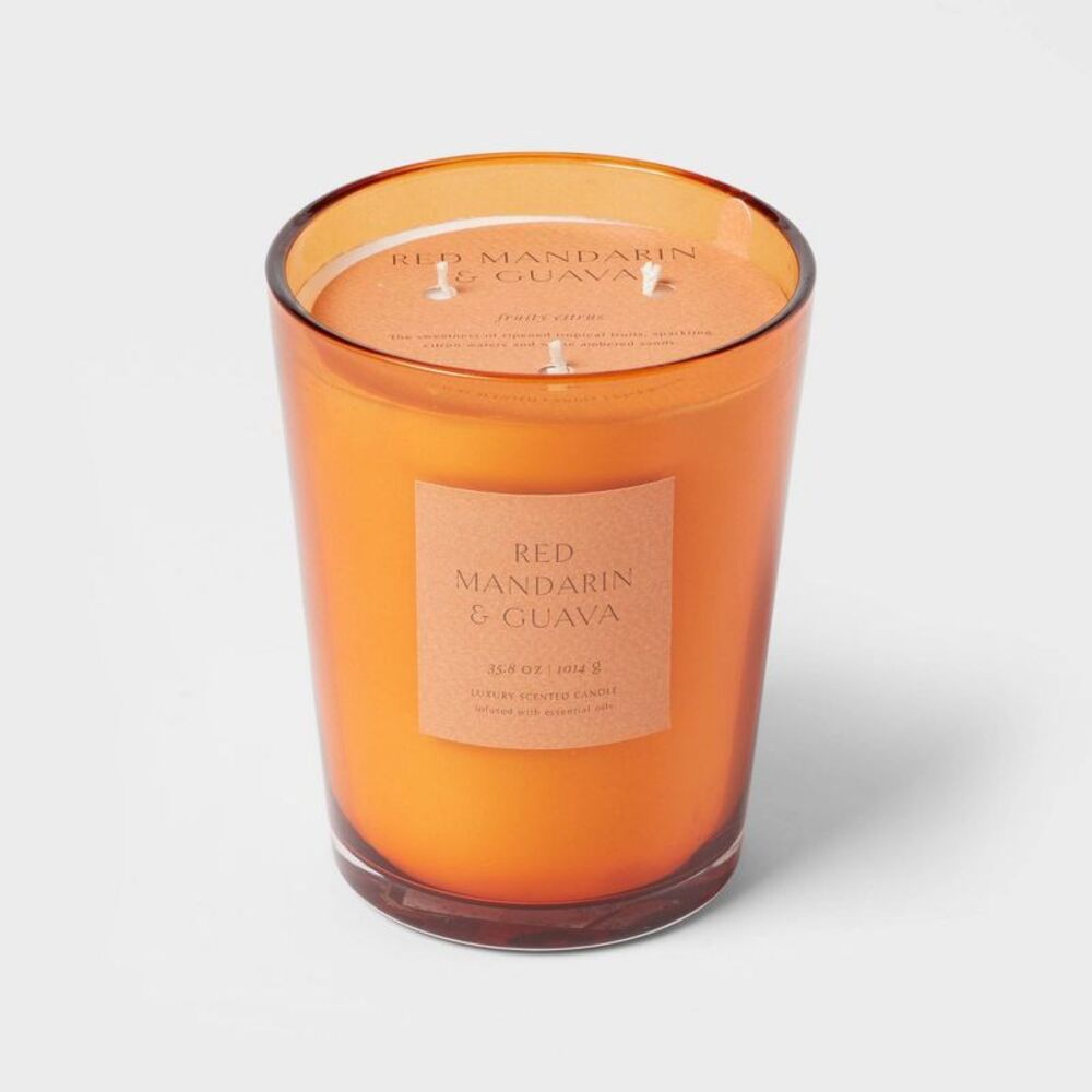 35oz Colored Vase Glass with Dustcover Mandarin & Guava Candle Orange